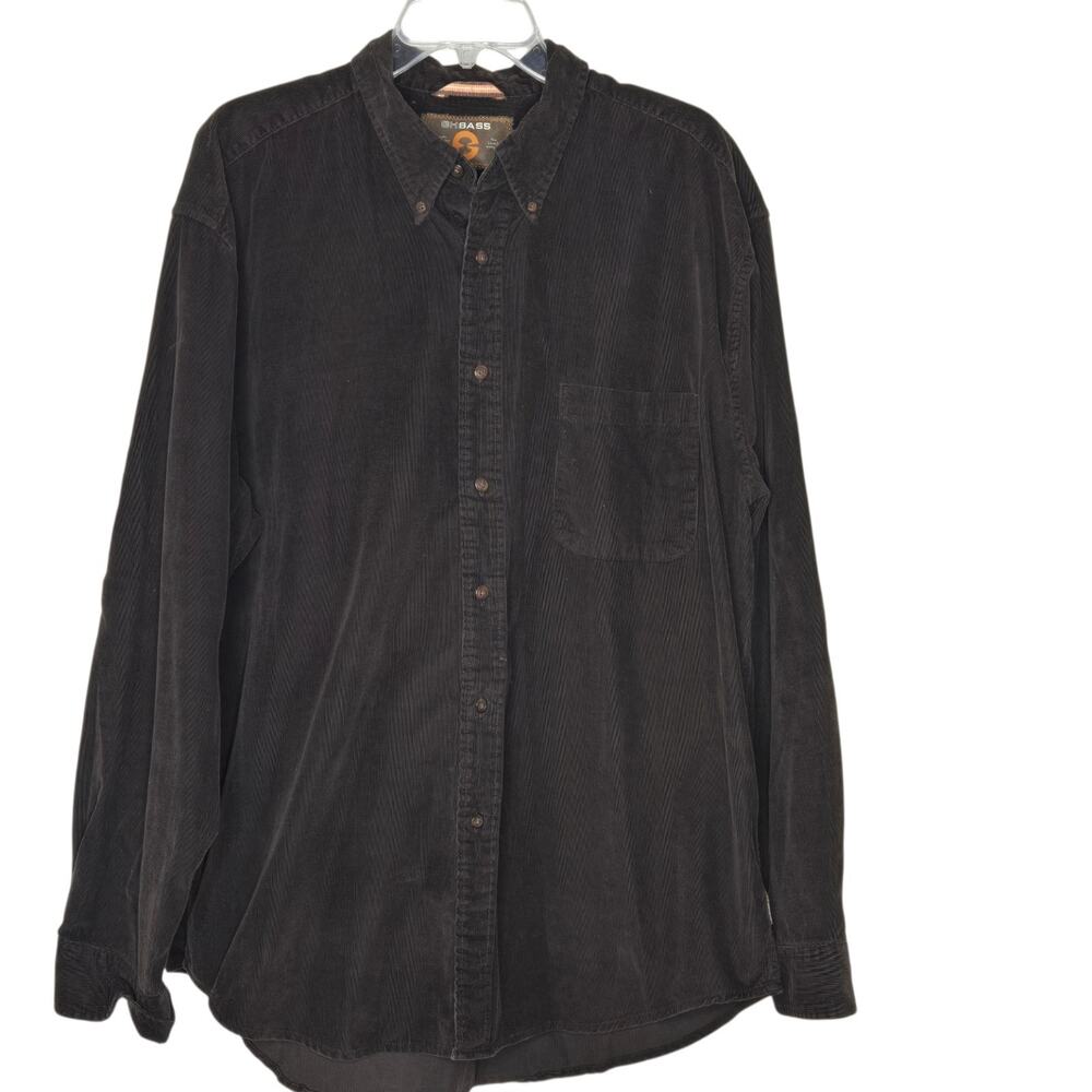 Vintage 90s GH Bass Corduroy Shirt Mens XL Brown Button Down Long Sleeve Retro